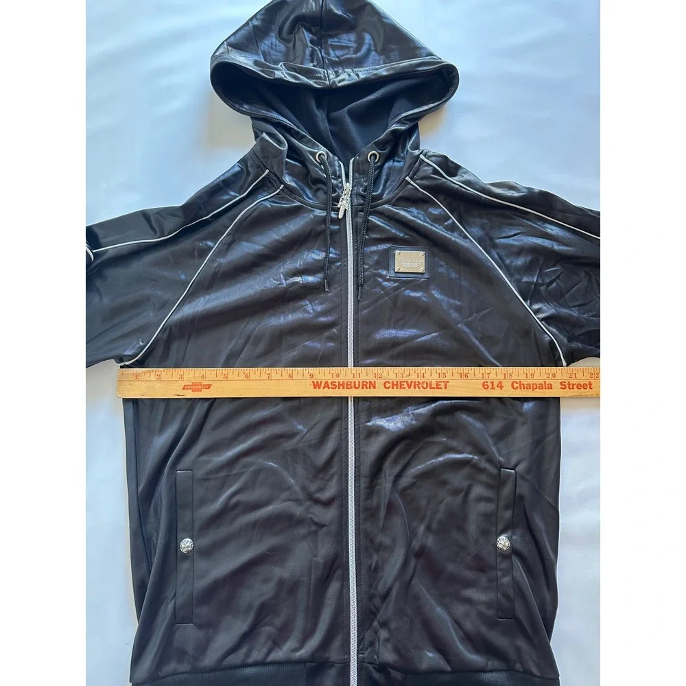BODYMAKER Men's XL‎ Black Full Zip Hoodie Jacket Shiny Metallic Trim Athletic